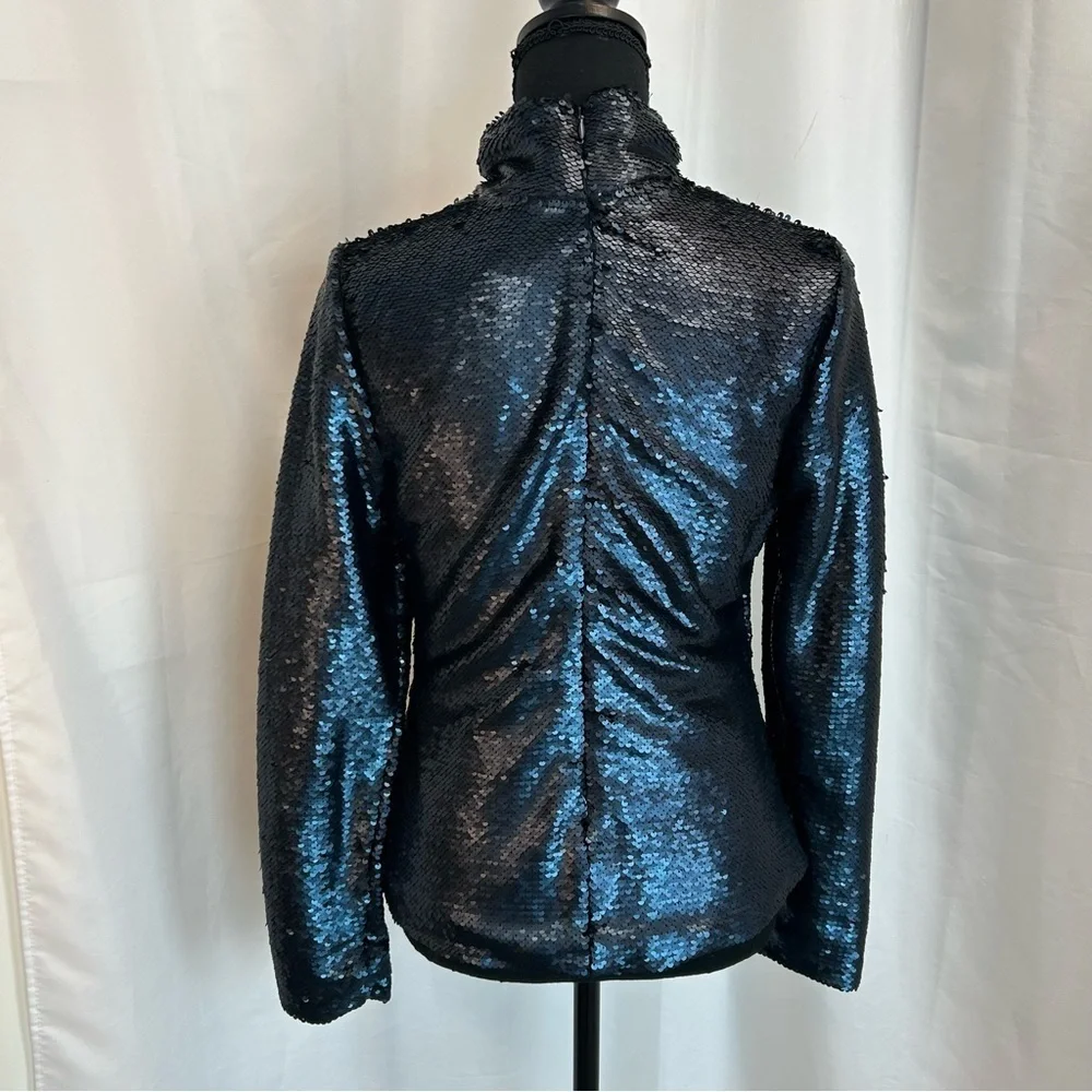 Simons Icone Matte blue Sequin high neck long sleeve top Sz S